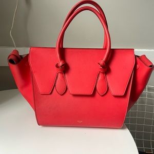 💯 Authentic Celine mini tie knot tote colour coral red Alizarin